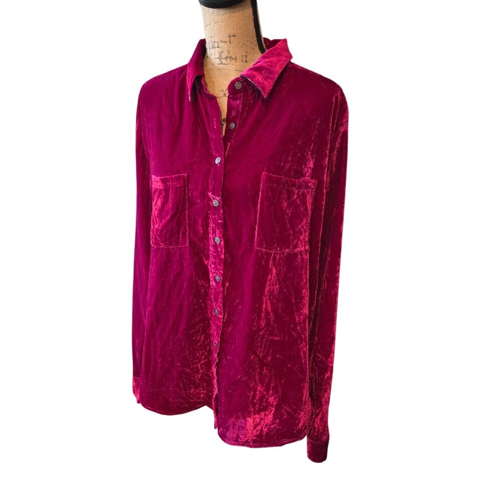 natural life rocky velvet button down shirt boho chic pink NWT XL